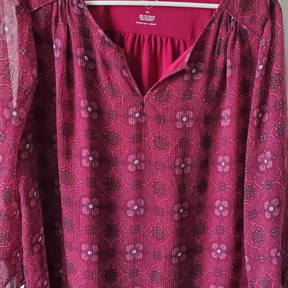 St. John's Bay blouse - sheer with a pretty design pattern.  Size XL Color Deep.